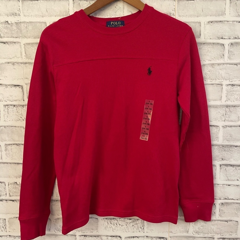 NWT! Boy’s POLO Ralph Lauren red thermal long sleeve waffle top 100% cotton Lg